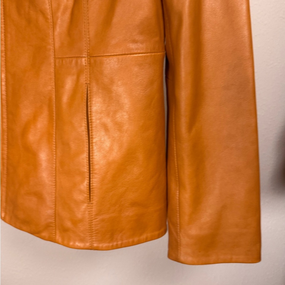 Cole Haan Brown Lambskin Leather Jacket Wing Collar Zip Front Size L - Picture 3 of 15